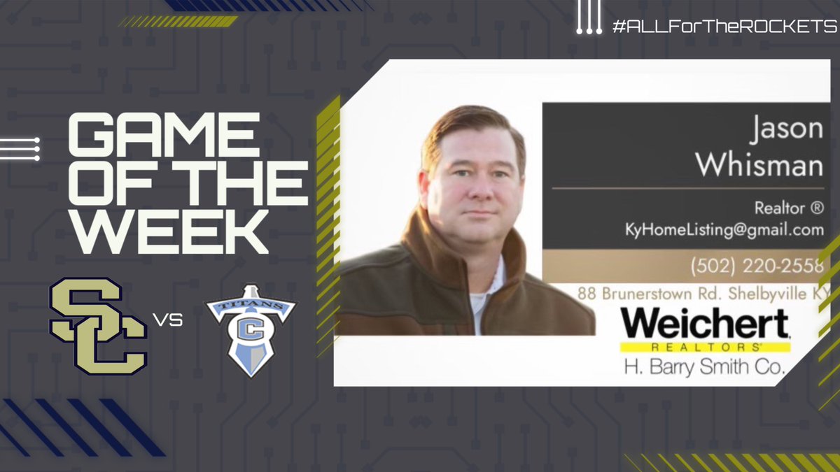 What’s happening in ROCKET ATHLETICS the week of 9/9 sponsored by Brad Brown Lawn &amp; Landscape 

Our game of the week sponsored by Jason Whisman and Weichert Realtors H. Barry Smith Co. features Girls Soccer vs. Collins 

<a href="/SCPS_Activities/">SCPS_Activities</a> <a href="/SCLadyRockets/">Lady Rockets Soccer</a> <a href="/TOES_20/">jason whisman</a>