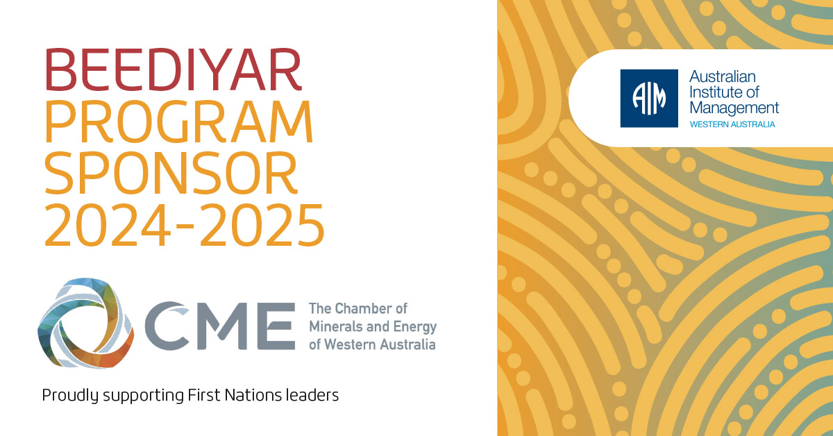 CME is proud to sponsor BEEDIYAR, AIM WA’s landmark executive development program for First Nations leaders.

Learn more here: bit.ly/3wv2JKK