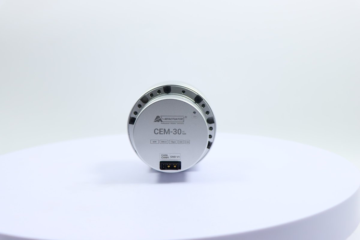 CHENYAO981123's tweet image. The details of CEM-30
Rated torque:30 Nm
Peak torque:50 Nm
Gear ratio: 120:1
Reducer type: RV reducer
Encoder: ABS-17bit
Weight:730g
Size:height 77mm width 76mm

#MYACTUATOR #Robotics #humanoidrobot #integratedactuator #roboticarm