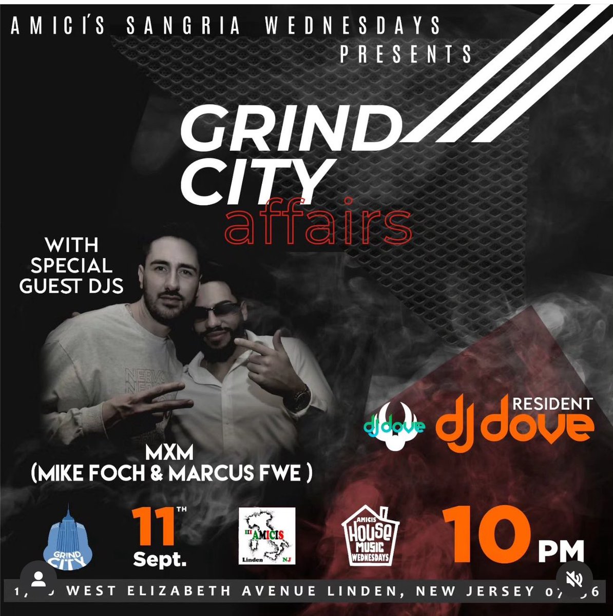 LavoratoDante's tweet photo. Grind City Affairs is back on Wednesday, Sept 11th, in conjunction with Sangria Wednesdays, 10pm start at Amici's
House Music ALL NIGHT LONG! #TeamAmicis
@HarryRomero_ #djdove #theunderdog #nj #grindcityrecordings #housemusic #housenation #amicis #SangriaWednesdays #djmikefoch https://t.co/VCNOy08dAw