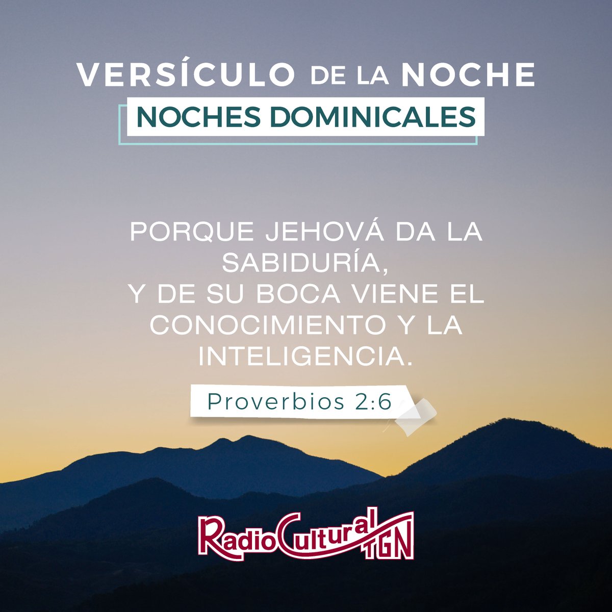 RadioCultural's tweet photo. 📖 El versículo de la noche en #NochesDominicales:

"Porque Jehová da la sabiduría,
Y de su boca viene el conocimiento y la inteligencia." Proverbios 2:6 https://t.co/zl8xFKF49L