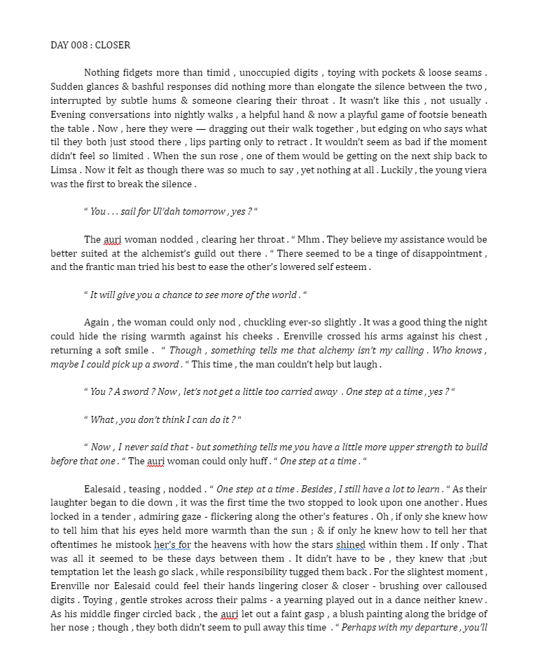 nenuphae's tweet photo. CLOSER : a bonus entry .
⠀⠀⠀⠀⠀⠀⠀⠀⠀⠀⠀⠀ft . erenwol
⠀⠀⠀⠀⠀⠀tw : s*xual tension , h*ndholding
⠀⠀⠀⠀#FFxivWrite2024 | #FFxivWrite https://t.co/HTxCrzQZMe