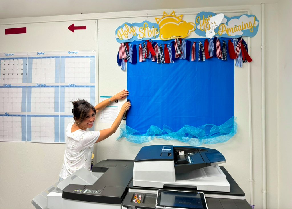 joyceamery's tweet photo. Look who’s busy again, and on a weekend, making our workroom happy and inviting! Wait until you see it in person! We love Maria! #sailingintosuccess ⛵️ #DESisBEST 🐬 https://t.co/nWdtG8Lt0x