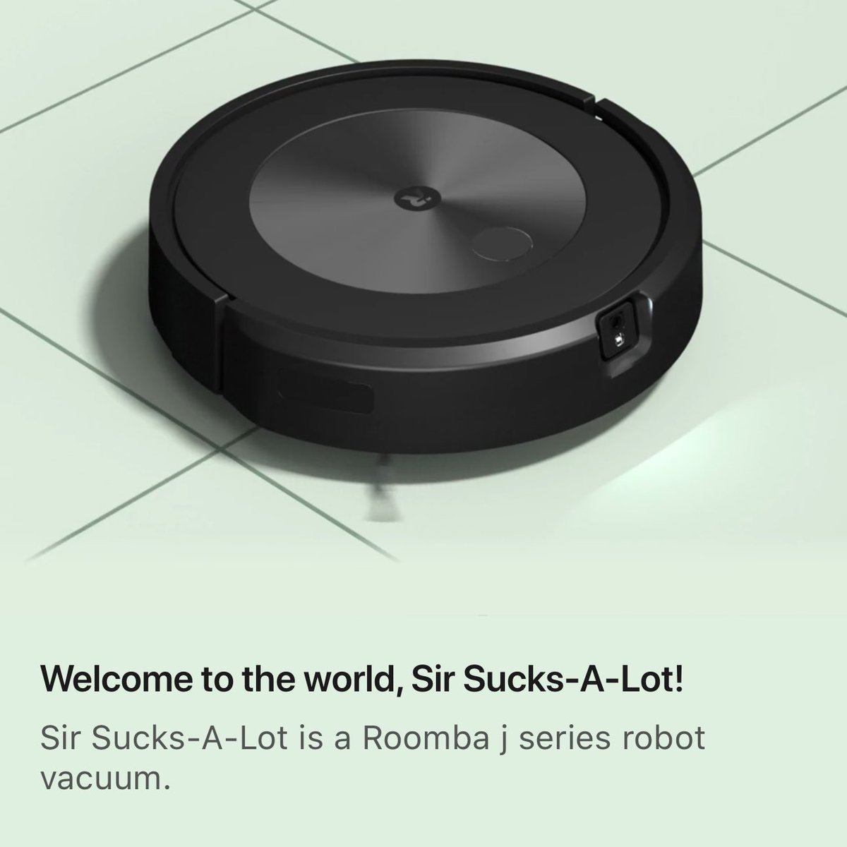 _jessicasachs's tweet photo. My Roomba Sir Sucks-A-Lot just dropped its debut single: 'I Like Big Rugs and I Cannot Lie.'  #VacuumRap #CleanBeats https://t.co/qyZ9PrdJ9z
