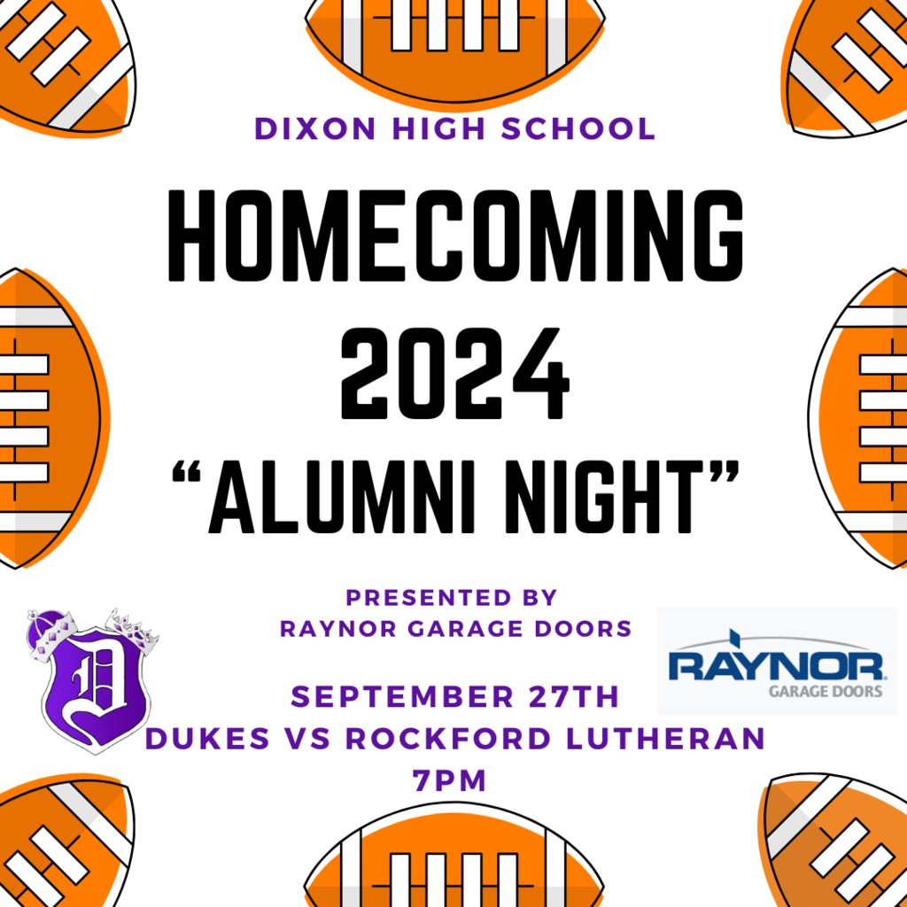 📢🚨CALLING ALL ALUMNI📢🚨
Attention Dukes and Duchesses.  We would love to formally invite you back on campus to be a part of the excitement.  The Dukes football team takes on Rockford Lutheran on 9/27 at 7pm.  Mark your calendar! #BePurple