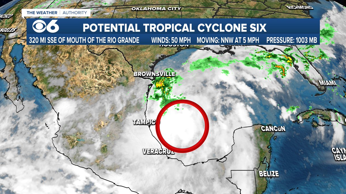 Potential tropical cyclone #6  is in the SW Gulf of Mexico. It doesn't have a well-defined center, but is becoming better organized &amp; should become Tropical Storm Francine. It's forecast to become a hurricane before approaching the Upper Texas/Louisiana coastline Wednesday.