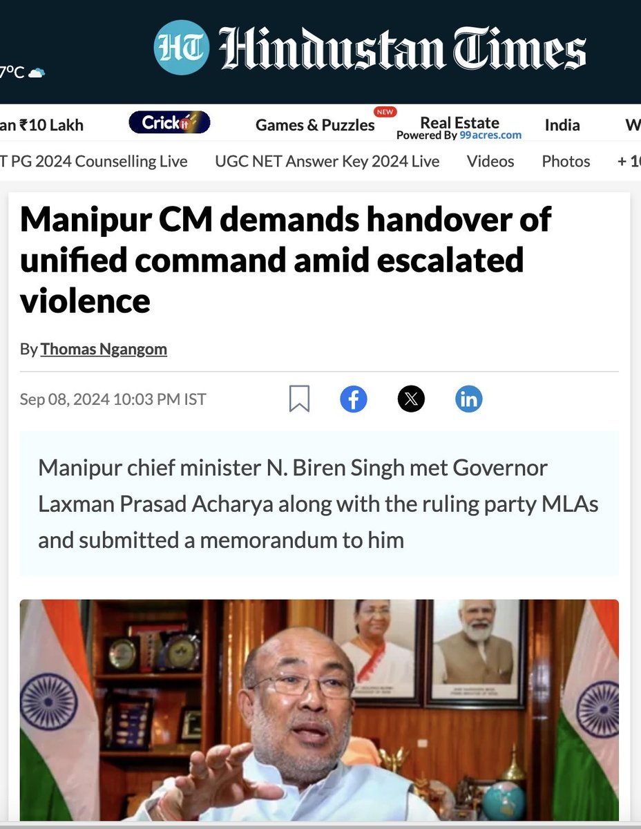 Is it demanding for Unified Command to recover thousands of Arms &amp; lakhs of Ammunitions taken away from state Armories, or to escalate his evil designs against ethnic minorities? Or, an attempt to divert/distract from his confession #ManipurTapes?

<a href="/rashtrapatibhvn/">President of India</a> <a href="/INCIndia/">Congress</a>