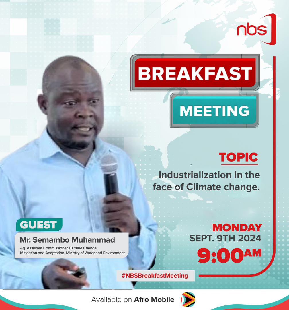 CCD_UG's tweet image. #TodayNews
Tune in to @nbstv #NBSBreakfastMeeting today as our Assistant Commissioner, Mr. Semamabo Muhammad, goes live to discuss a critical topic: Industrialization in the Face of Climate Change.

Don&apos;t miss this #Industrialization #ClimateChange #Sustainability #Leadership