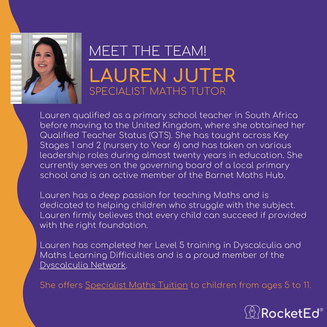 HanRocketEd's tweet image. Meet Lauren, our Specialist Maths Tutor! Lauren has almost twenty years of teaching experience and a deep passion for teaching children who struggle with the subject.

Learn more about her: rocketed.co.uk/lauren-juter

#RocketEd #SpecialistMathsTutor #MathsTutor