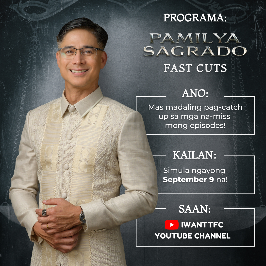 ABSCBN's tweet photo. Andito na ang ✨programa✨ ni Presidente! 🫡

Mas madali mo nang mababalikan ang mga kaganapan sa #PamilyaSagrado with #PamilyaSagradoFastCuts – now available on the iWantTFC YouTube channel! https://t.co/KzHZa7YBTZ