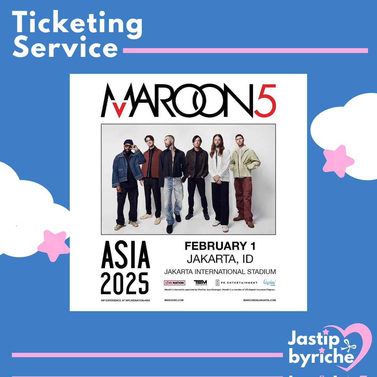 jastipbyriche's tweet photo. Open Jaswar Maroon 5 in Jakarta

✅Fee
Presale: 200k/tix
Gensale: 150k/tix
✅Data pribadi + self payment
✅100% trusted

Nb: presale dari akun tim @jastipbyriche 

#Maroon5 #Maroon5LiveinJakarta https://t.co/AEOKfq1zjv