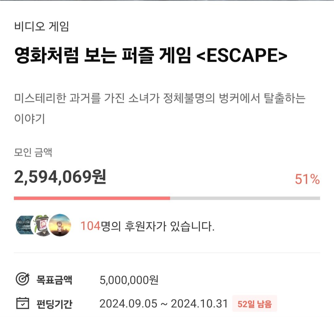 SOVA_Offical's tweet photo. ESCAPE의 후원금이 4일만에 50%를 달성하였습니다! 후원해주신 모든 분들 감사드리며 100%가 될수있도록 노력하겠습니다!!!
#인디게임 #텀블벅 #펀딩 #도트 #미스터리 #퍼즐 https://t.co/7vcc6JD9sm