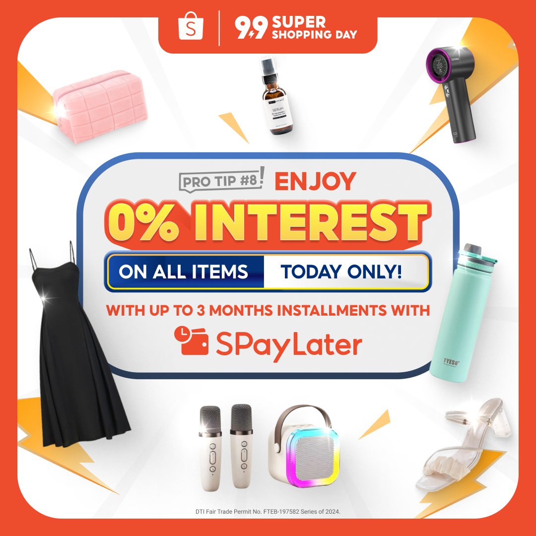 ShopeePH's tweet photo. #AngDaliDaliSaShopee with these #Shopee99SuperShoppingDay hacks ๐๐ฝ
Bago ka mag-check out, gumamit ka ng SPayLater dahil may 0% Interest on ALL items, gamitan mo pa ng #ShopeeFreeShipping vouchers, and get big discounts with 50% Off and more on #ShopeeStyles ๐คฉ
May #ShopeeOnTimeDeliveryGuarantee pa โyan! SHOP NA: https://t.co/4tvfz1qluQ