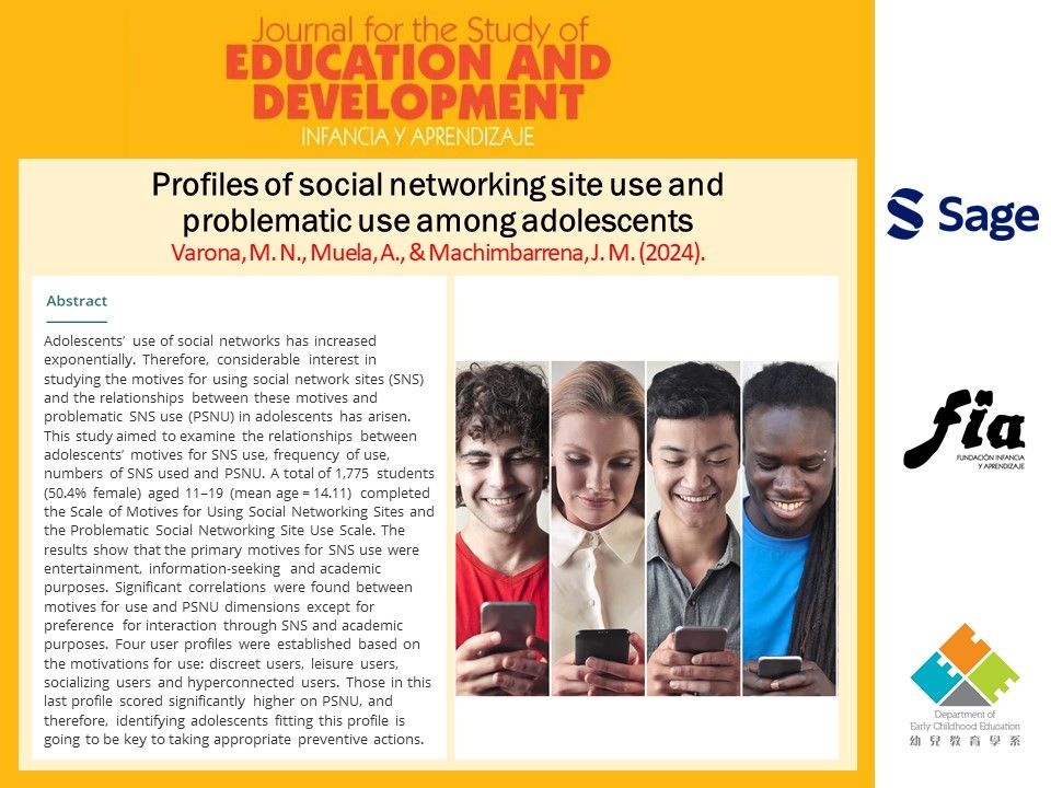 "Profiles of social networking site use and problematic use among adolescents“
journals.sagepub.com/doi/epdf/10.11…
By Miriam Nerea Varona et al.

#education #development #research #problematicuse #socialmedia #motives #SNSuse #usesandgratificationstheory #profiling #usertypology #adolescence