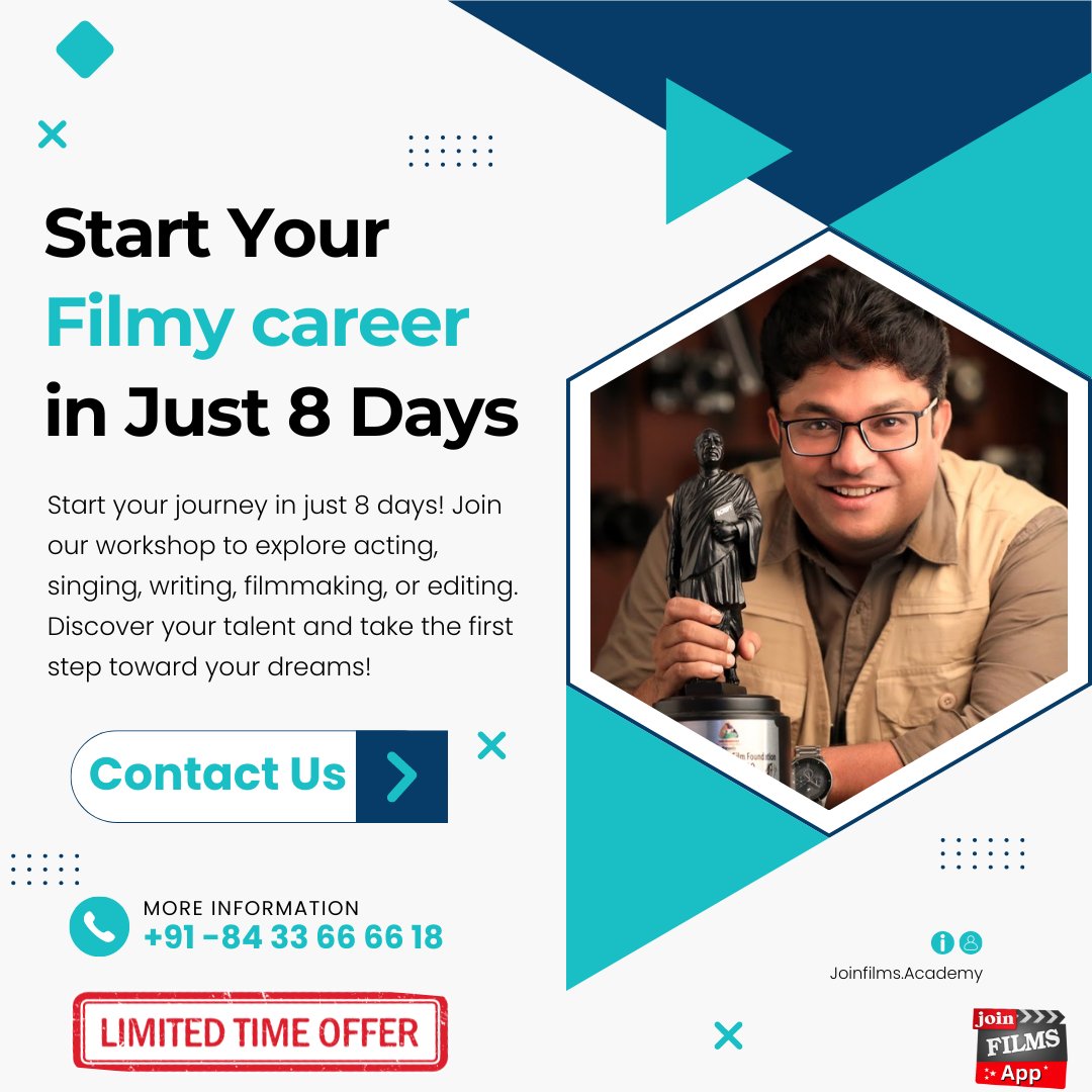 joinfilms's tweet image. 🚀 Ready to jumpstart your career?

☎️ For more details, contact us at: 8433666618
📲 Download Join Films App: bit.ly/3FaraN5

Join our 8-Day Career Guidance Workshop starting September 29th and unlock the secrets to your professional success! 🌟📈

#VirendraRathore