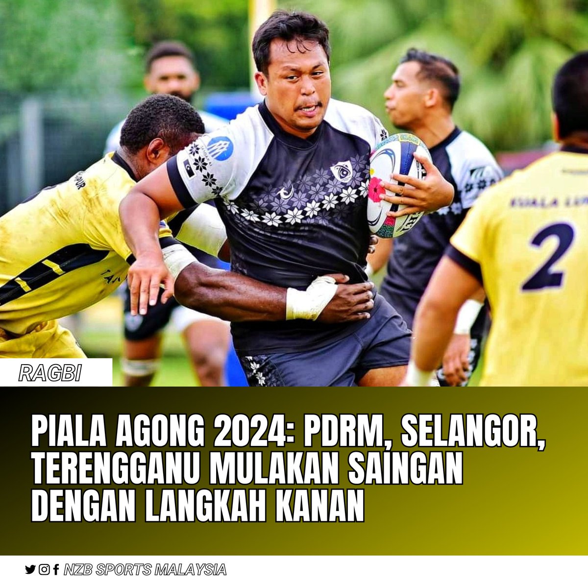 NZBSportsMAS's tweet photo. Kejohanan Ragbi Piala Agong Edisi Ke-40 2024 sudah pun bermula Sabtu lalu, dengan 3 perlawanan telah dijalankan, menyaksikan 4 pasukan dari Pool A dan 2 pasukan dari Pool B bermain sesama sendiri bagi mencari mata pertama di awal saingan. https://t.co/U4MROG483d