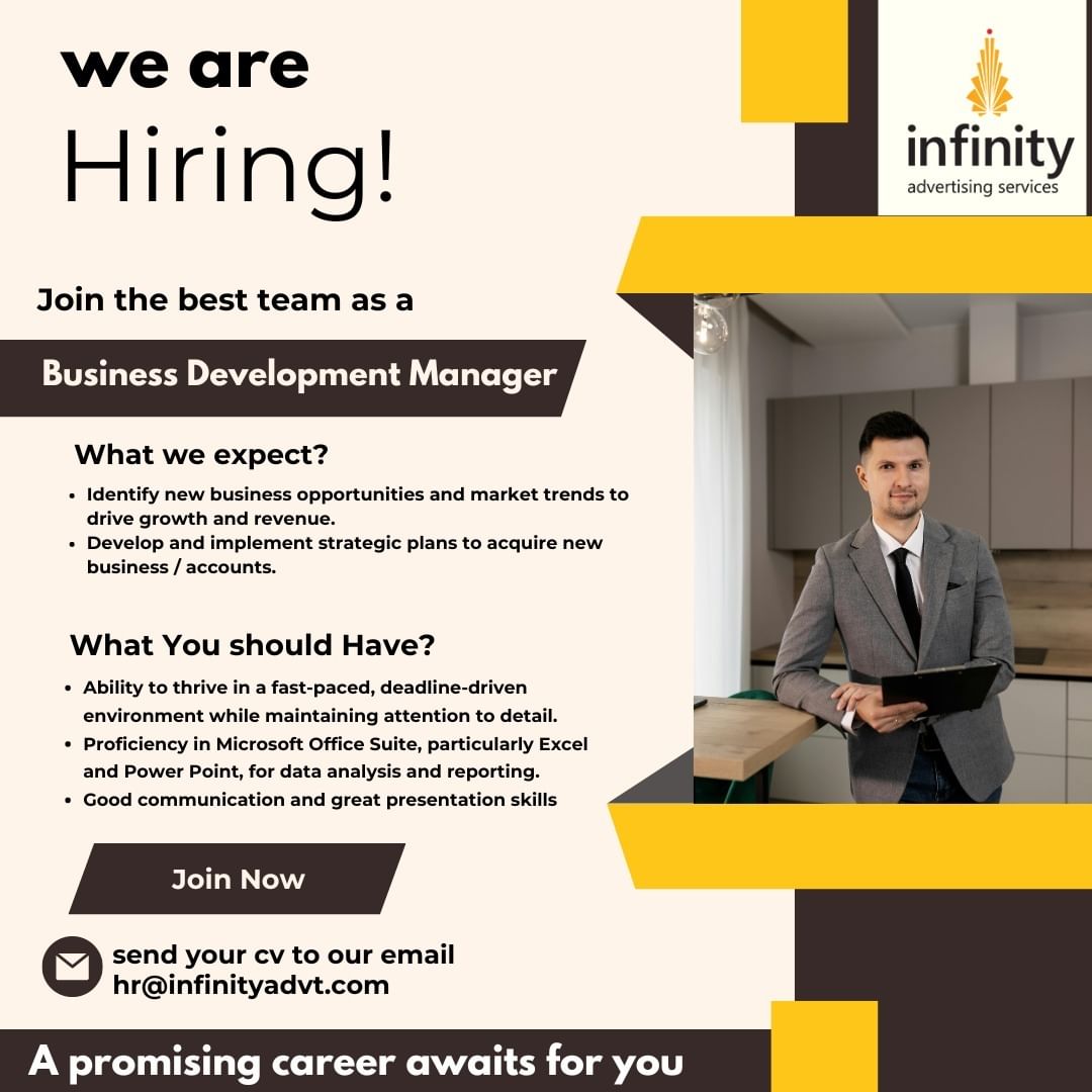 InfinityAdvt's tweet photo. Are you passionate about driving growth and building meaningful relationships?

We’re on the lookout for a talented Business Development Manager to join our team!

Apply now - https://t.co/ICpJXzJWRv OR
Send your CV to our email - hr@infinityadvt.com

#ApplyNow #hiring https://t.co/Tys3L2C7Vn