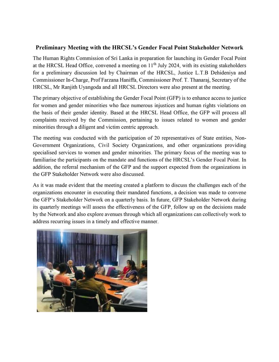 HRCSriLanka's tweet photo. Preliminary Meeting with the HRCSL’s Gender Focal Point Stakeholder Network #HRCSL #HumanRights #GenderFocalPoint https://t.co/et4lwLkFG6