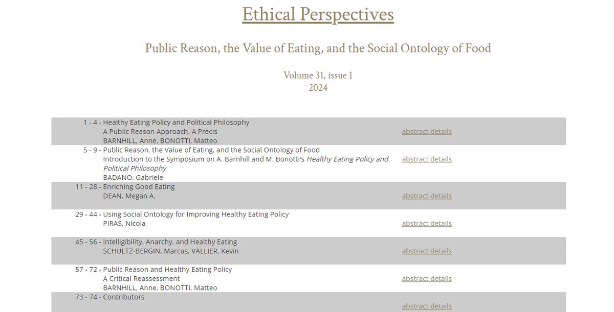 Matteo Bonotti (@matteobonotti) on Twitter photo New symposium on my & Anne Barnhill's <a href="/OUPAcademic/">Oxford Academic</a> book 'Healthy Eating Policy and Political Philosophy: A Public Reason Approach' published in Ethical Perspectives, many thanks to Gabriele Badano, Megan Dean, <a href="/nicola_piras_/">Nicola Piras</a>, <a href="/schultzbergin/">Marcus Schultz-Bergin</a> & <a href="/kvallier/">Kevin Vallier</a>! poj.peeters-leuven.be/content.php?ur… New symposium on my & Anne Barnhill's <a href="/OUPAcademic/">Oxford Academic</a> book 'Healthy Eating Policy and Political Philosophy: A Public Reason Approach' published in Ethical Perspectives, many thanks to Gabriele Badano, Megan Dean, <a href="/nicola_piras_/">Nicola Piras</a>, <a href="/schultzbergin/">Marcus Schultz-Bergin</a> & <a href="/kvallier/">Kevin Vallier</a>! poj.peeters-leuven.be/content.php?ur…