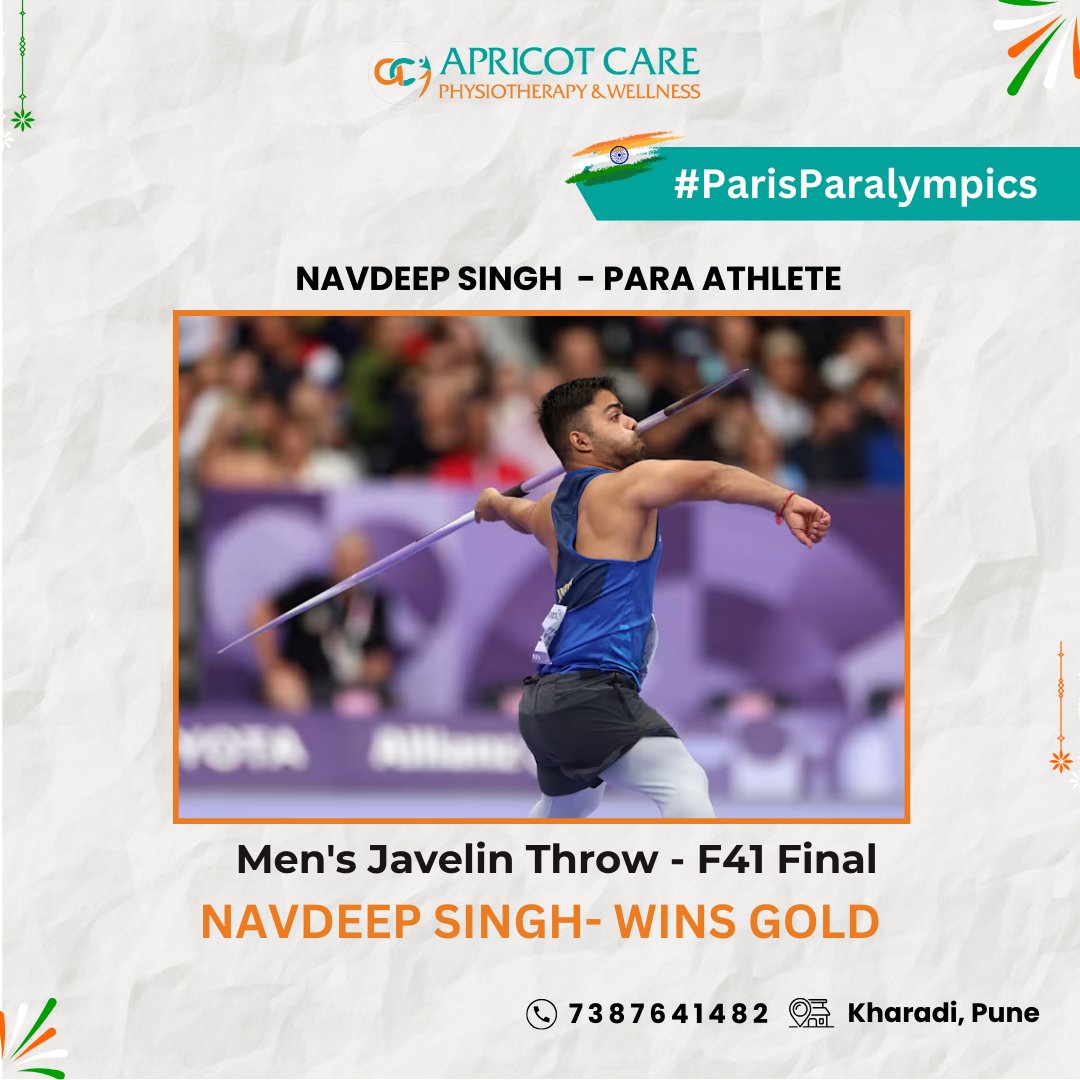care_apricot's tweet image. Navdeep Singh has now been crowned with the gold medal in the Men&apos;s Javelin Throw - F41 Final with a personal best of 47.32m! 

Congratulations Champ @navdeepjavelin 🎉

#GoldForIndia #Cheer4Bharat #MachaDhoom #ParaAthletics #Paris2024 #GoldenVictory #proudmoment