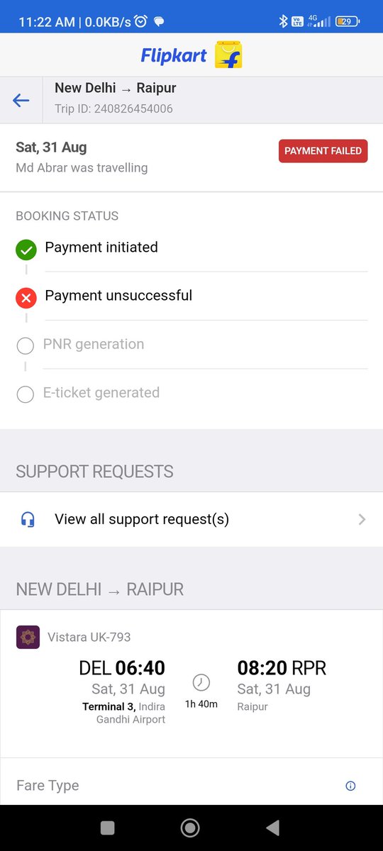 aadilullahkhan's tweet photo. @Flipkart @flipkartsupport I booked this flight on 26th August, booking failed but I got charged for the same, and I haven't got the refund yet!!! @TheOfficialSBI https://t.co/A92GSrI480