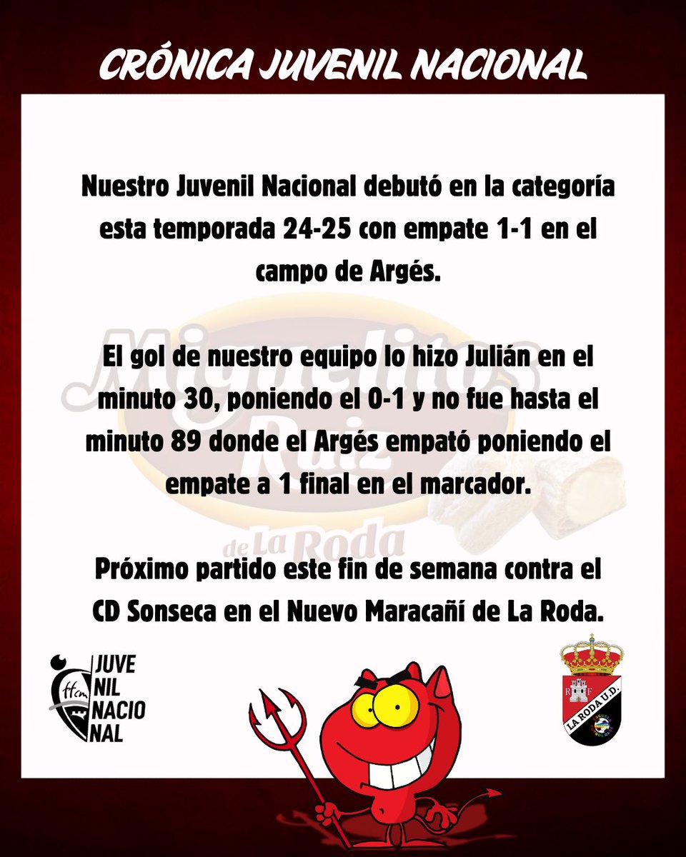 ＪＵＶＥＮＩＬ       ＮＡＣＩＯＮＡＬ

🗓 𝑱𝑶𝑹𝑵𝑨𝑫𝑨 𝟏

🆚 𝗔𝗥𝗚𝗘𝗦

🟰 𝟭-𝟭

⚽ 𝗝𝗨𝗟𝗜𝗔𝗡