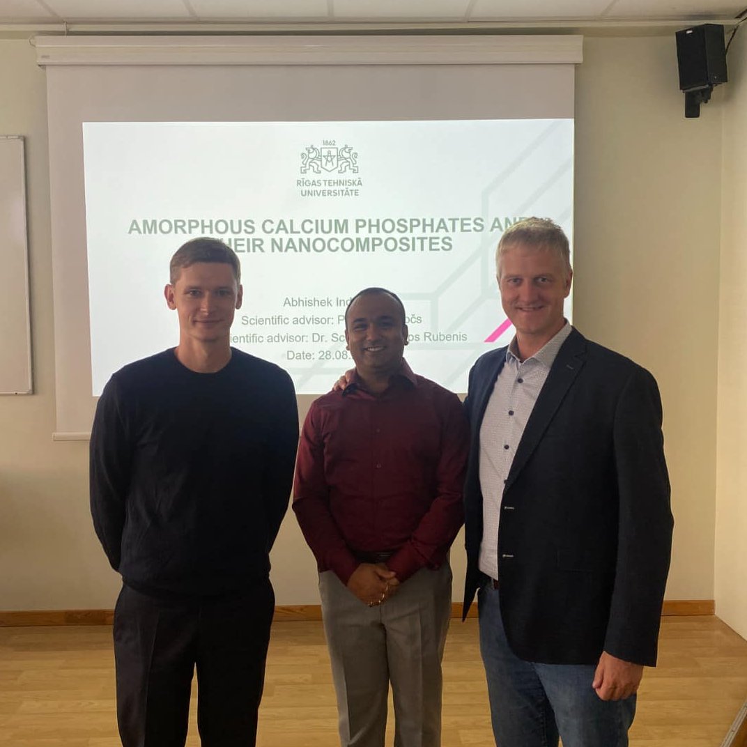 Baltic Biomaterials Centre of Excellence (@bbcentre_eu) on Twitter photo Congratulations to our PhD. Abhishek Indurkar on defending his PhD thesis "Amorphous Calcium Phosphates and Their Nanocomposites" on 28th of August! We thank the official reviewers Prof. S.Gaidukovs, Dr. A.Sizovs & Prof. J.Litowczenko-Cybulska <a href="/JagodaLab/">Biomaterials & Biofabrication Laboratory</a>.
#Horizon2020 #Teaming Congratulations to our PhD. Abhishek Indurkar on defending his PhD thesis "Amorphous Calcium Phosphates and Their Nanocomposites" on 28th of August! We thank the official reviewers Prof. S.Gaidukovs, Dr. A.Sizovs & Prof. J.Litowczenko-Cybulska <a href="/JagodaLab/">Biomaterials & Biofabrication Laboratory</a>.
#Horizon2020 #Teaming