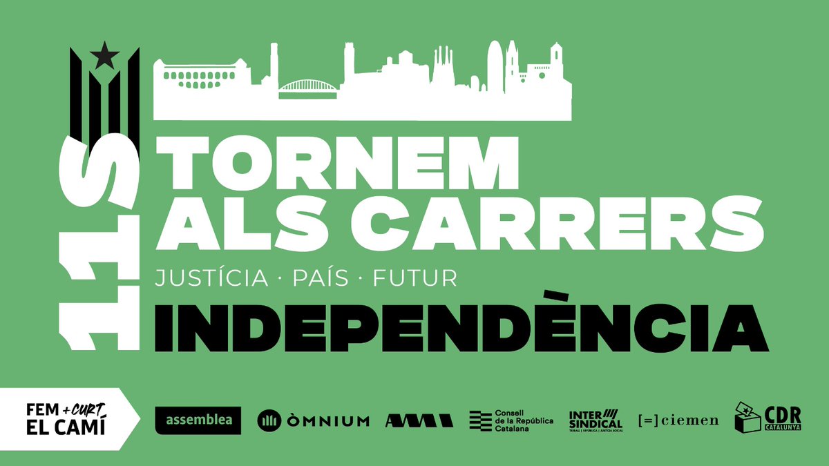 Aquesta #Diada és més necessari que mai que tornem als carrers, i que ho fem amb força.

Demostrarem que hi som i que no hem defallit!

Com serà la manifestació?

👉🏼Unitària: Amb Òmnium Cultural, el Consell de la República, l'AMI, la Intersindical, el CIEMEN i els CDR.

#ObrimFil