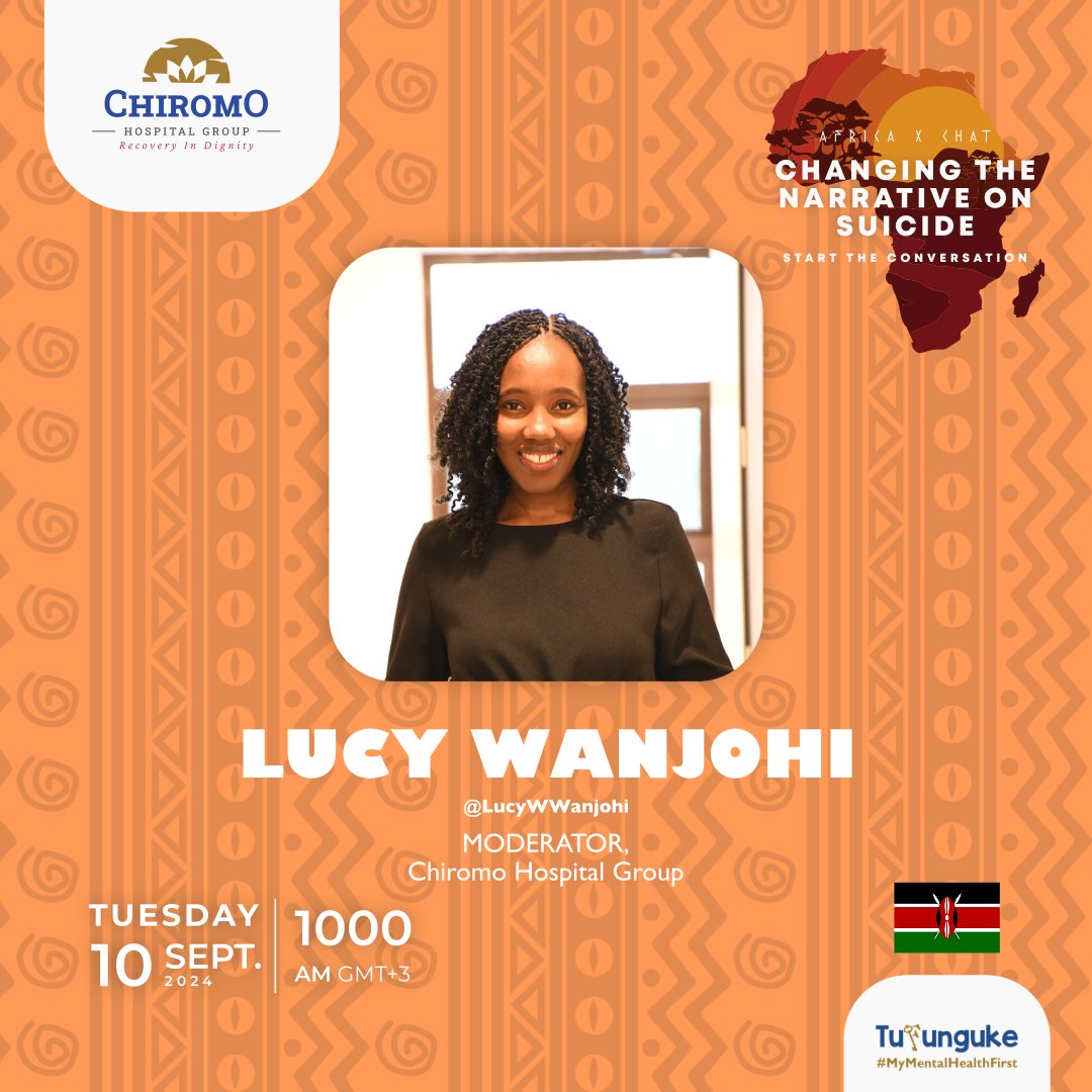 Lucy Wanjohi (@lucyw_wanjohi) on Twitter photo I'm incredibly excited to be moderating over 90 panelists and 7 African counties for Africa X Chat titled Changing the Narrative on Suicide. I believe it's crucial to have open and honest discussions about mental health. <a href="/ChiromoHospGrp/">Chiromo Hospital Group</a> I'm incredibly excited to be moderating over 90 panelists and 7 African counties for Africa X Chat titled Changing the Narrative on Suicide. I believe it's crucial to have open and honest discussions about mental health. <a href="/ChiromoHospGrp/">Chiromo Hospital Group</a>
