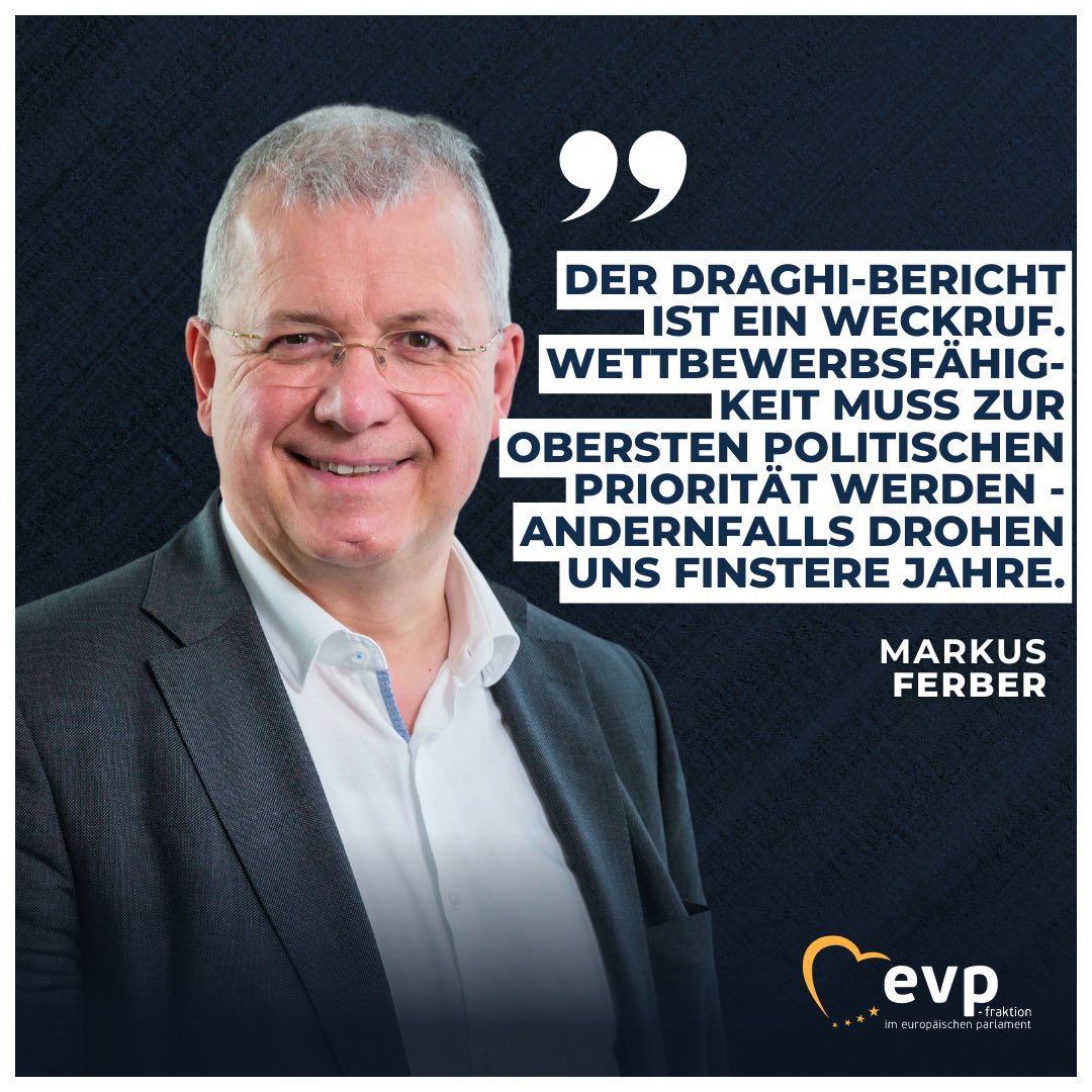 Der #Draghi-Bericht ist da, die Botschaft ist klar: Wettbewerbsfähigkeit muss oberste Priorität haben! Der Lackmus-Test werden der Aufgaben-Zuschnitt und die Mission Letter der Kommissare. Von der Leyen muss zeigen, dass Wettbewerbsfähigkeit mehr ist als nur ein Lippenbekenntnis.
