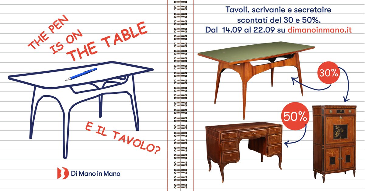 DiManoInMano's tweet photo. Speciale Promozione Tavoli | Scrivanie | Secretaire

I prodotti saranno visibili a partire da sabato 14 settembre al link https://t.co/xx8RnehWuh https://t.co/iZhbKUwGaq