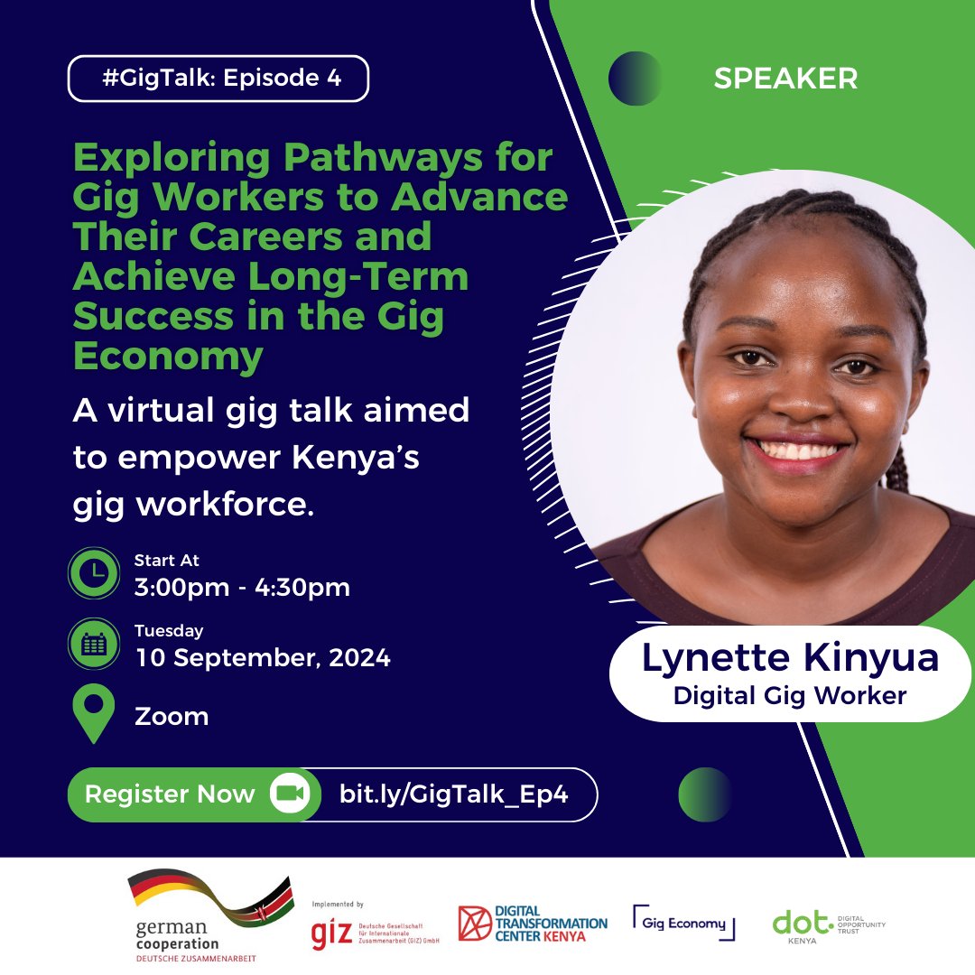 DOTKenya's tweet image. ✨ Introducing the speaker for our upcoming #gigtalk, Lynette Kinyua!

Lynette is a digital #gigwork expert specialising in virtual assistance, project management, executive support  &amp;amp; customer service. 

📅 Sep 10, 2024
⏰ 3 pm EAT
📍 Zoom

Register now: bit.ly/GigTalk_Ep4.