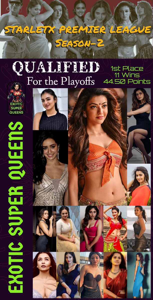 StarletX_'s tweet photo. #StarletXPremierLeague -Season2

PLAYOFFS QUALIFICATION:

#ExoticSuperQueens by @menonaswanth finished at no.1 in the Points Table and Qualified for the Playoffs 👏 https://t.co/QPNDW9nDan