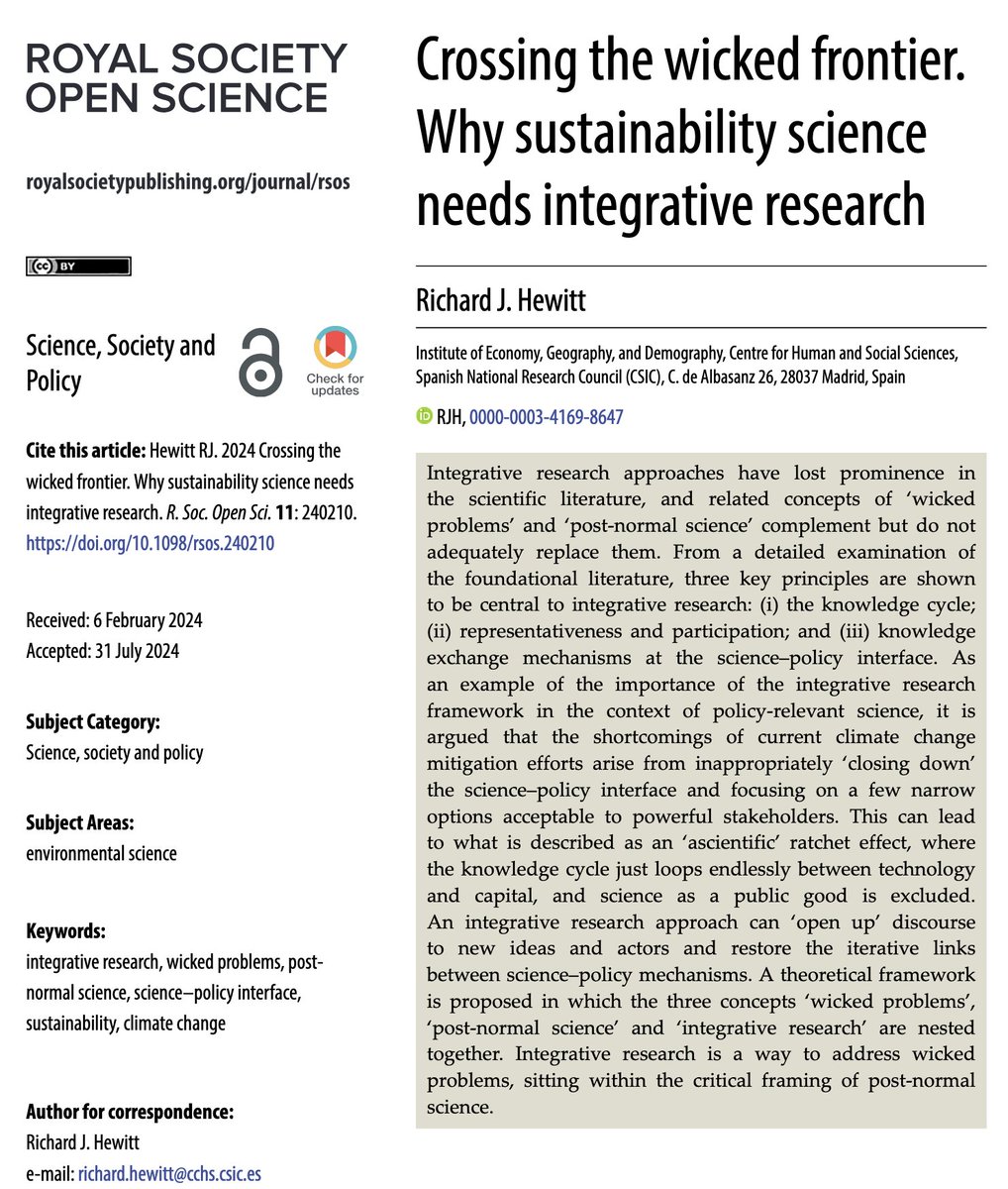 EIUI_Dal's tweet image. “Without research across #KnowledgeCommunities, the gaps in discourse,...&amp;amp; in research &amp;amp; policy are not identified or acted on” writes RJ Hewitt @CSIC @RSocPublishing. He argues for a framework that includes integrative research at #SciencePolicyInterfaces doi.org/10.1098/rsos.2…