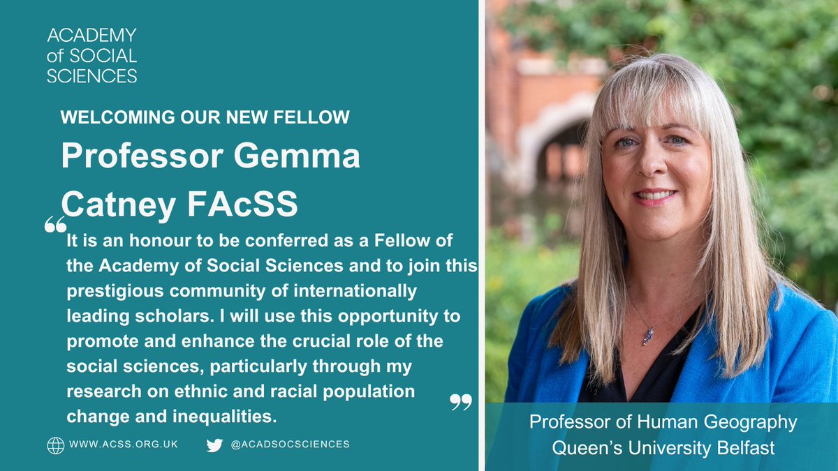 Academy of Social Sciences (@acadsocsciences) on Twitter photo New Fellow <a href="/gemmacatney/">Gemma Catney</a> is Prof of Human Geography at <a href="/QUBGeography/">Geography at Queen's</a>, <a href="/QUBelfast/">Queen's University Belfast š</a>. Gemma leads the <a href="/ESRC/">Economic and Social Research Council</a>Ā funded Geographies of Ethnic Diversity and Inequalities project, which examines, analyses & explains the UK's changing ethnic geographies. Find out moreā”ļøacss.org.uk/news/the-acade⦠New Fellow <a href="/gemmacatney/">Gemma Catney</a> is Prof of Human Geography at <a href="/QUBGeography/">Geography at Queen's</a>, <a href="/QUBelfast/">Queen's University Belfast š</a>. Gemma leads the <a href="/ESRC/">Economic and Social Research Council</a>Ā funded Geographies of Ethnic Diversity and Inequalities project, which examines, analyses & explains the UK's changing ethnic geographies. Find out moreā”ļøacss.org.uk/news/the-acadeā¦