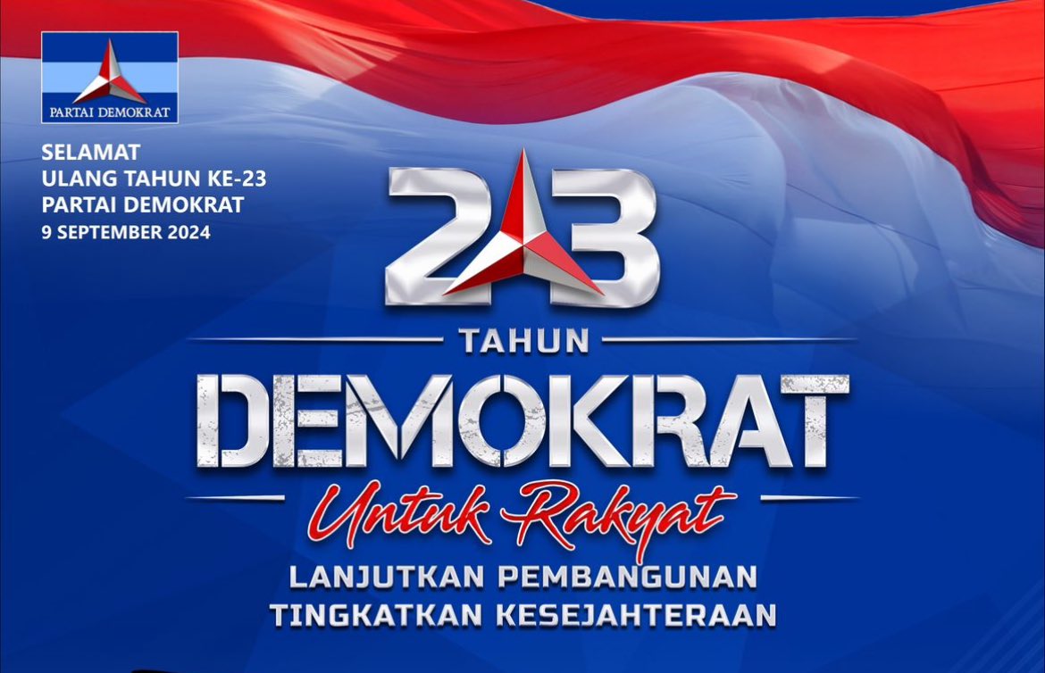 Dirgahayu Partai Demokrat ke-23 semoga di bawah kepemimpinan Ketum AHY semakin Jaya dan menyala dalam memperjuangkan kepentingan rakyat, Tuhan akan memberkati dan membantu mewujudkan segala niat baik PD. Amin