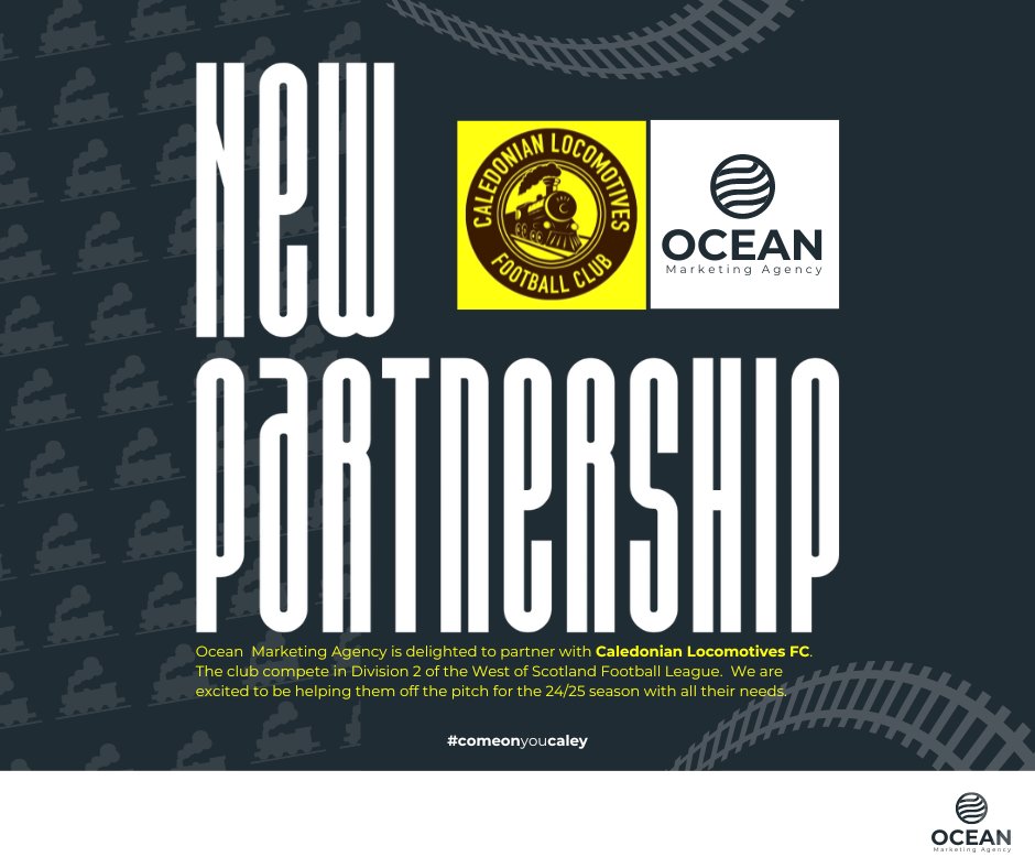 OCEAN Marketing Agency (@oceanmm22) on Twitter photo We Are Delighted to Announce A Working Partnership with <a href="/Caledonianloco/">Caledonian Locomotives FC 🏴</a> as we become their Graphics & Media Partner for this Season.
#comeonyoucaley 🚂 We Are Delighted to Announce A Working Partnership with <a href="/Caledonianloco/">Caledonian Locomotives FC 🏴</a> as we become their Graphics & Media Partner for this Season.
#comeonyoucaley 🚂