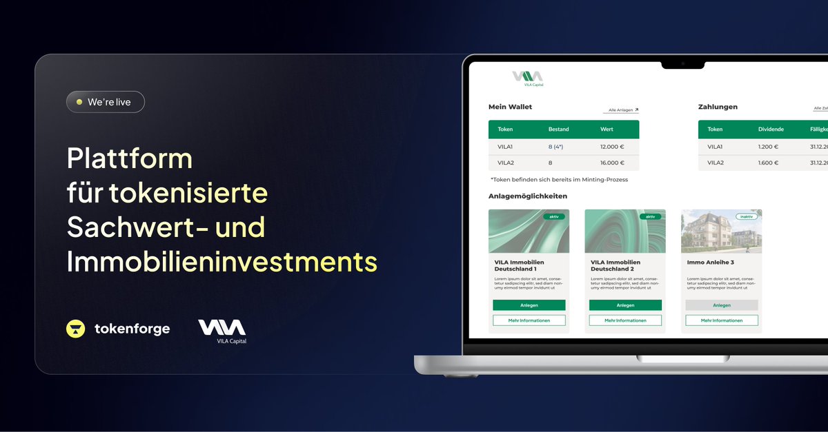 Client Launch! 🎉 

VILA Immobilien is live with our #Tokenization Suite for tokenized real estate investments and tangible assets, powered by <a href="/nyala_de/">NYALA</a>, <a href="/tangany/">Tangany GmbH</a>, and Concedus! 

Explore more at vila-capital.com 🚀 

#RealEstate #Tokenization #POL #AVAX #ETH #ARB #EVM