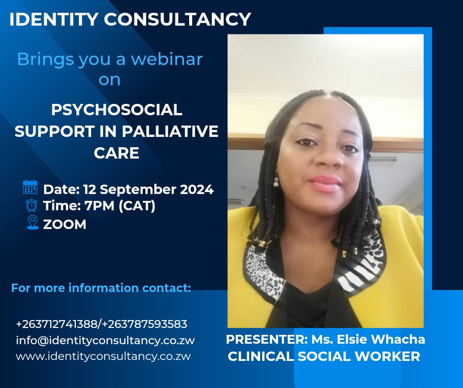 Join us on the 12th of September as we learn how to provide psychosocial support to terminally ill patients and their families. How can we improve the overall quality of life for both the patient and their loved ones?
<a href="/ZirimaHerbert/">Herbert Zirima</a> <a href="/thandaza_golide/">MaTshuma❤️✨</a> <a href="/NMaziya/">Nellie Maziya</a> <a href="/MentalbalanceS/">Mental Balance Magazine</a>