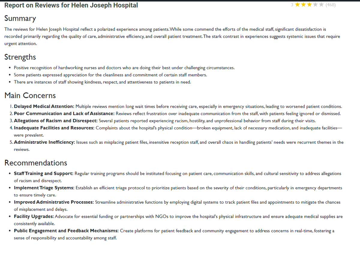 Tom London's allegations about Helen Joseph Hospital may not be new, as patient reviews have raised similar issues before. Health facility managers need to start paying attention to what clients are saying about their healthcare experiences. 

You can explore patient feedback