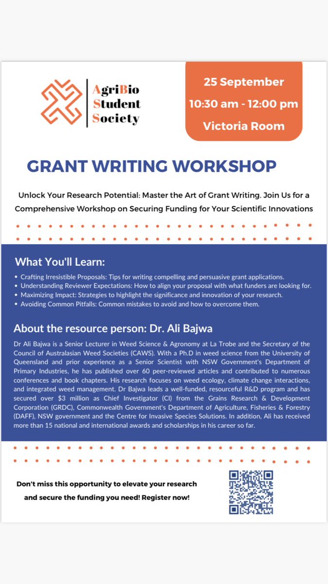 🚀Ready to secure funding for your scientific innovations? Join our grant writing workshop led by Dr Ali Bajwa! 

🌟With over $3M in funding and 60+ peer-reviewed articles, Dr. Bajwa brings unparalleled expertise. 

Don’t miss this chance to elevate your grant writing skills!