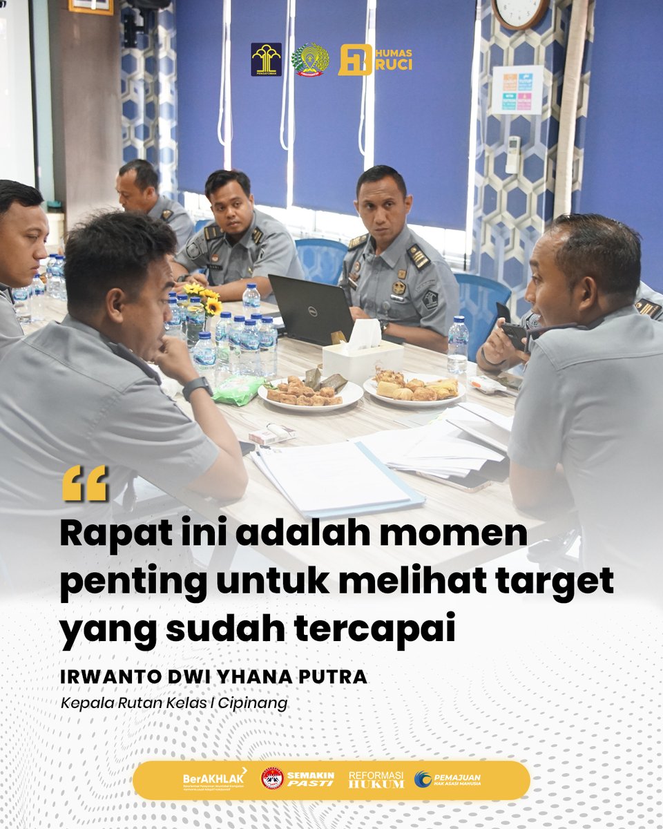 rutan1cipinang's tweet photo. Pesan Karutan : Rapat ini adalah momen penting untuk melihat target yang sudah tercapai
#RUCI
#SemakinPASTI
#Pemasyarakatan
#ASNBerAKHLAK
#kanwilkumhamdki
@kemenkumhamri
@ditjenpas
@kanwilkumhamdki
@andikadwiprasetya23 https://t.co/T40eMfMgCN