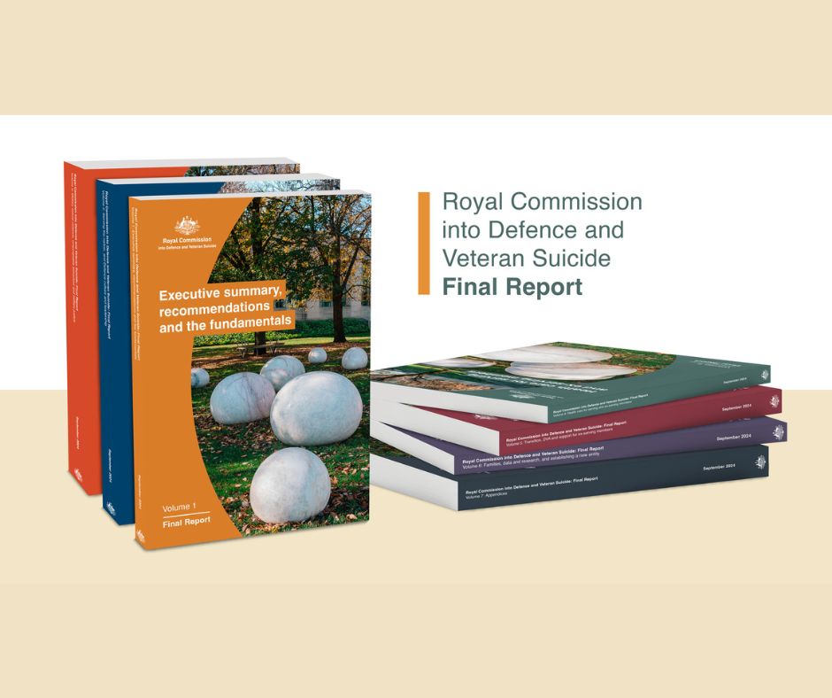 Australian Department of Veterans' Affairs (@dvaaus) on Twitter photo The Government has tabled the Royal Commission into Defence and Veteran Suicide’s Final Report in the Australian Parliament. Please contact <a href="/OpenArmsSupport/">Open Arms - Veterans & Families Counselling</a> on 1800 011 046 if you need support. The Government has tabled the Royal Commission into Defence and Veteran Suicide’s Final Report in the Australian Parliament. Please contact <a href="/OpenArmsSupport/">Open Arms - Veterans & Families Counselling</a> on 1800 011 046 if you need support.