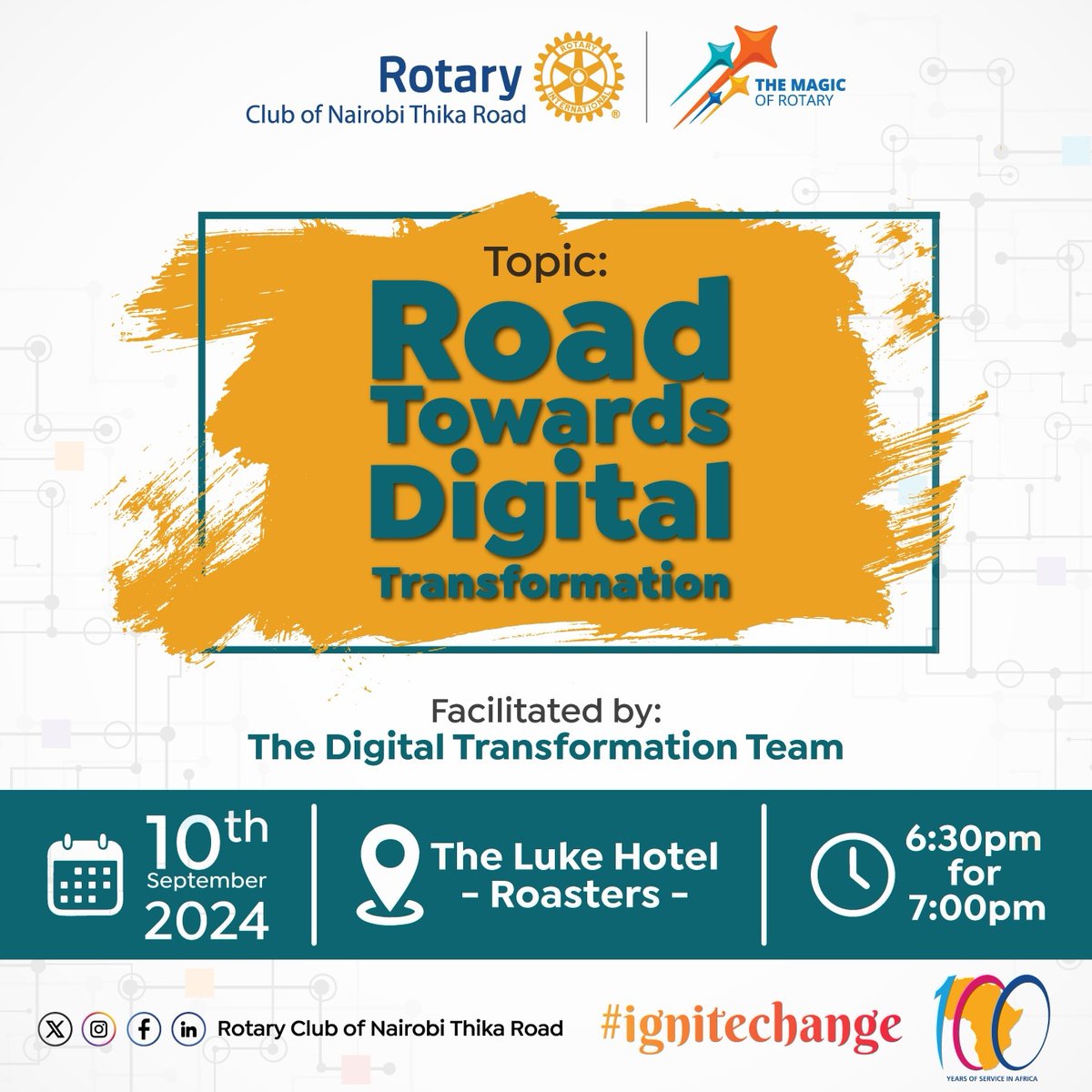 Join us tomorrow as we discuss 'Road towards digital Transformation'

#IgniteChange #TheMagicOfRotary