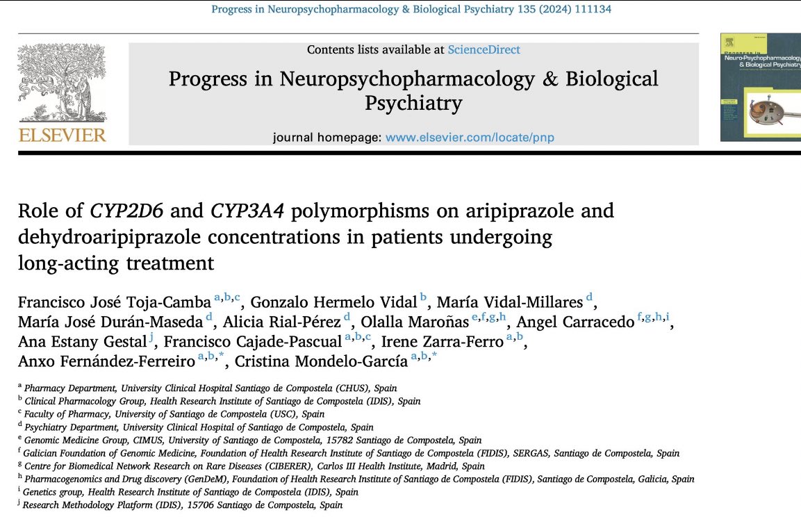 🆕🤩Os compartimos un nuevo artículo que hemos publicado desde <a href="/FarmaCHUSLab/">FarmaCHUSLab</a>  en la revista “Progress in Neuropsychopharmacology and Biological psychiatry” de <a href="/ElsevierConnect/">Elsevier</a> (D1).

📄➡️ sciencedirect.com/science/articl…