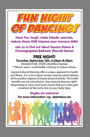 bcfedlive's tweet photo. Meet Ray &amp; Deb of #Castlegar, teachers of modern square dancing &amp; round dancing, which is choreographed ballroom done to live cues. They'll present a FREE,FUN NIGHT OF DANCING at 6:30pm Thurs.Sept.12,Kinnaird Hall. All ages, kids 8+, singles welcome. #NelsonBC #TrailBC #Kootenays https://t.co/8lSJqYJqdF