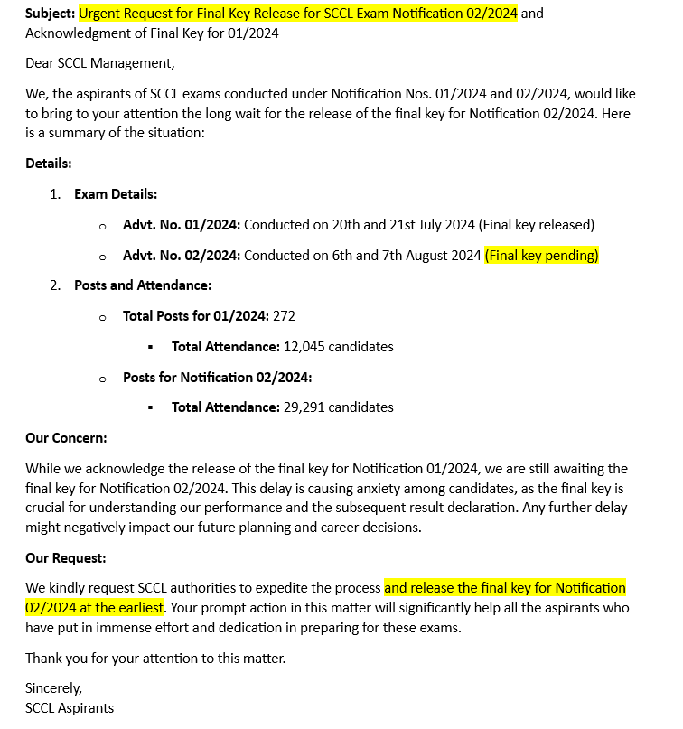 sccl_aspirants's tweet photo. Please release final key of 02/2024 Sccl notification
@PRO_SCCL @balaram_irs @Bhatti_Mallu @vkgaddam @VivekVenkatswam @revanth_anumula https://t.co/zdVH5TQvR7