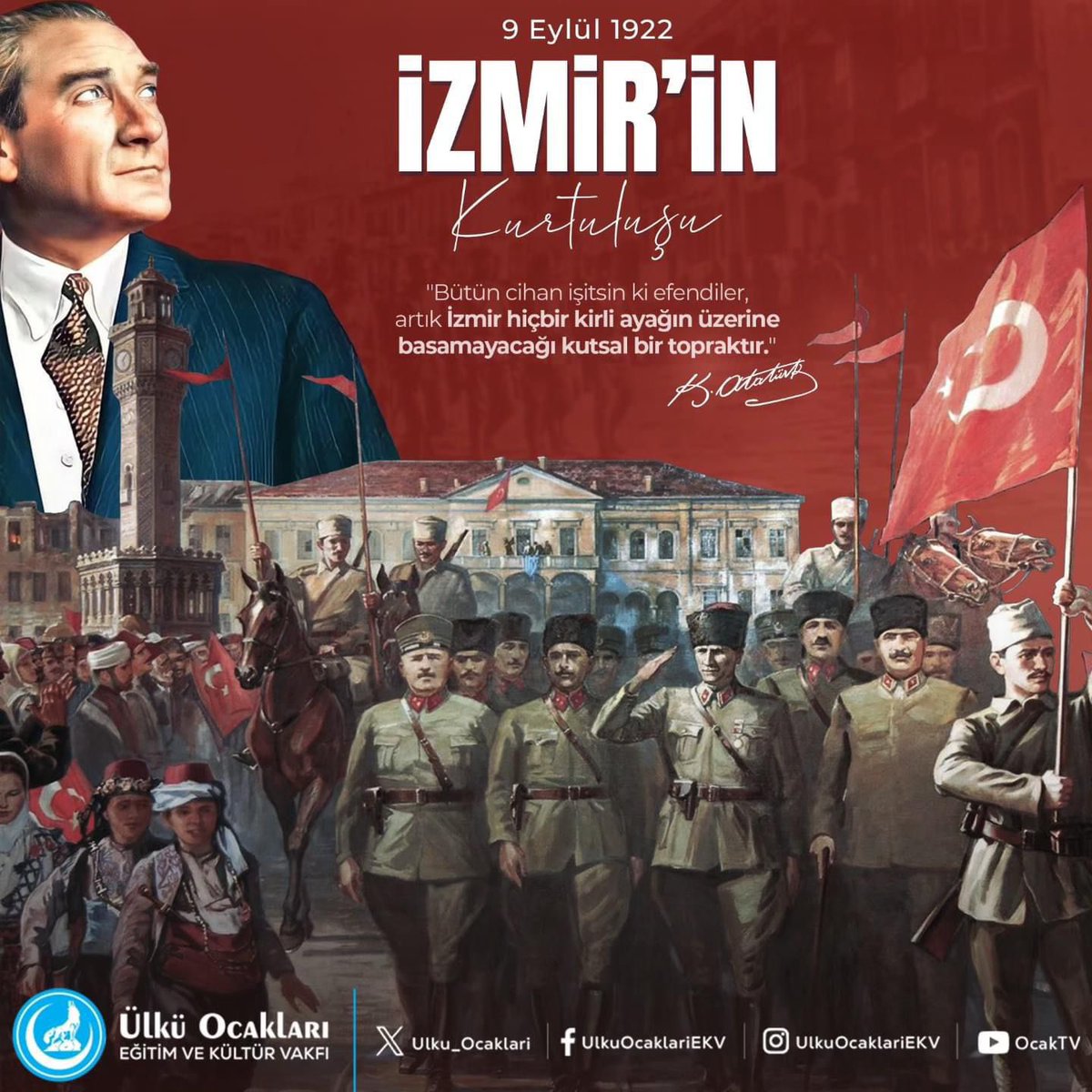 İzmir’in düşman işgalinden kurtuluşunun 102. yıl dönümünü kutluyor, başta Gazi Mustafa Kemal Atatürk olmak üzere tüm şehit ve gazilerimizi rahmetle anıyoruz.

#9Eylül
<a href="/OzgurSOLAK20/">Özgür SOLAK</a> 
<a href="/SuleymanYakisan/">Süleyman Yakışan</a> 
<a href="/necmeddindmn20/">Necmeddin Duman</a>