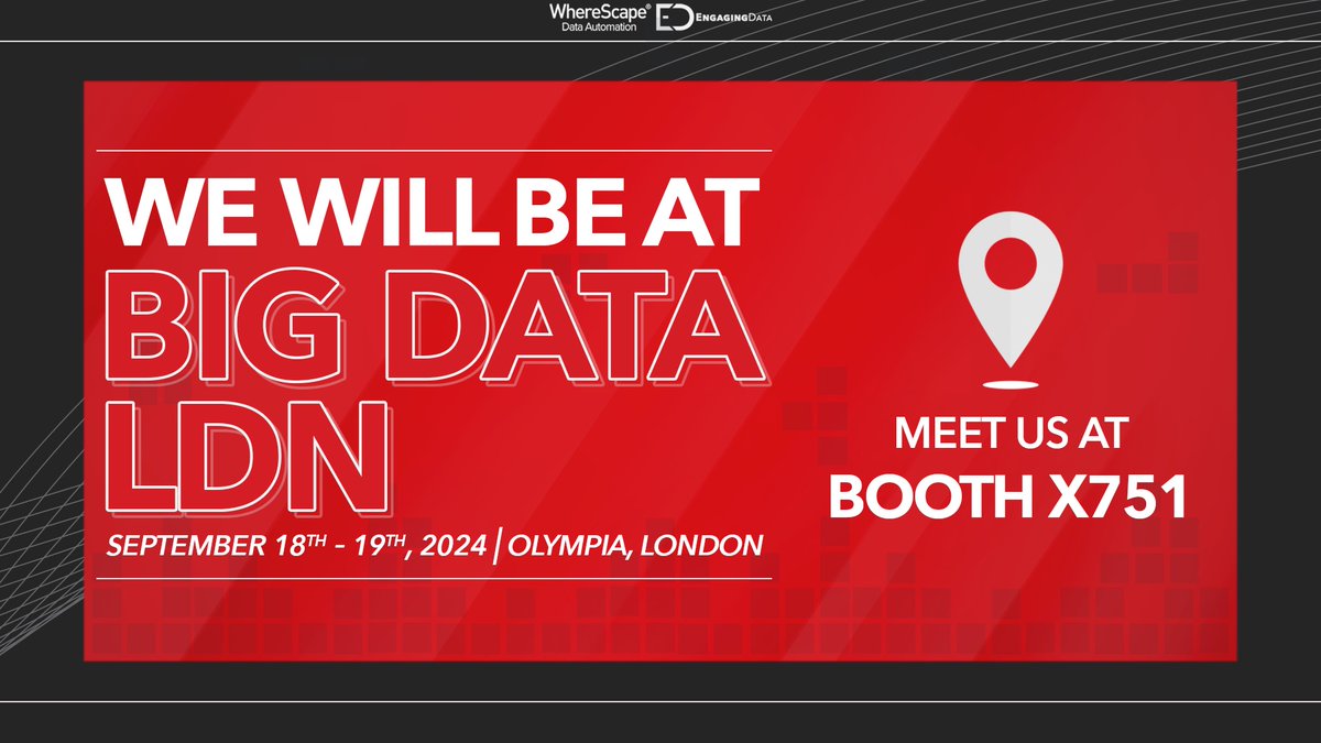 Engaging Data (@engagingdataltd) on Twitter photo What are you up to on the 18th & 19th September?
Wrong...
You’re coming to see us and WhereScape at <a href="/BigData_LDN/">Big Data LDN - 24/25 Sept 25</a>!
📍 Location: Olympia, London
📈 Booth Number: X751
Want a sneak peek of what is to come? Click this link: engagingdata.co.uk/were-going-to-… What are you up to on the 18th & 19th September?
Wrong...
You’re coming to see us and WhereScape at <a href="/BigData_LDN/">Big Data LDN - 24/25 Sept 25</a>!
📍 Location: Olympia, London
📈 Booth Number: X751
Want a sneak peek of what is to come? Click this link: engagingdata.co.uk/were-going-to-…