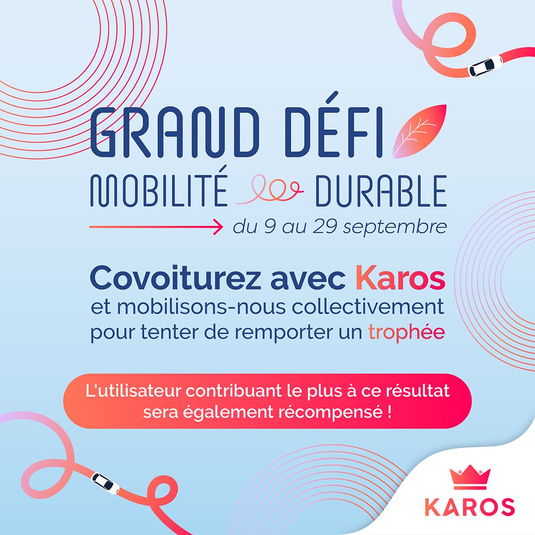 🚗<a href="/AggloFecamp/">Agglo Fécamp Caux Littoral</a> participe au grand défi de la mobilité durable proposé, par son partenaire <a href="/Karos_fr/">Karos - Covoiturage quotidien</a> , l’appli de #covoiturage locale. Chaque trajet compte, alors mobilisons-nous dès aujourd'hui pour prendre la tête de ce défi !👉agglo-fecampcauxlittoral.fr/actualite/gran…
#mobilité #environnement